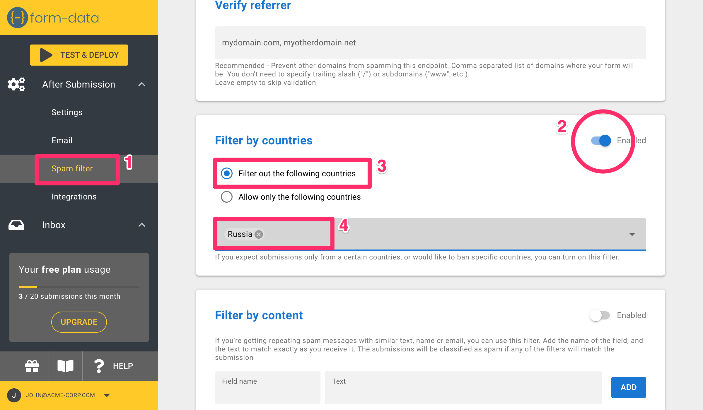 Filter by countries