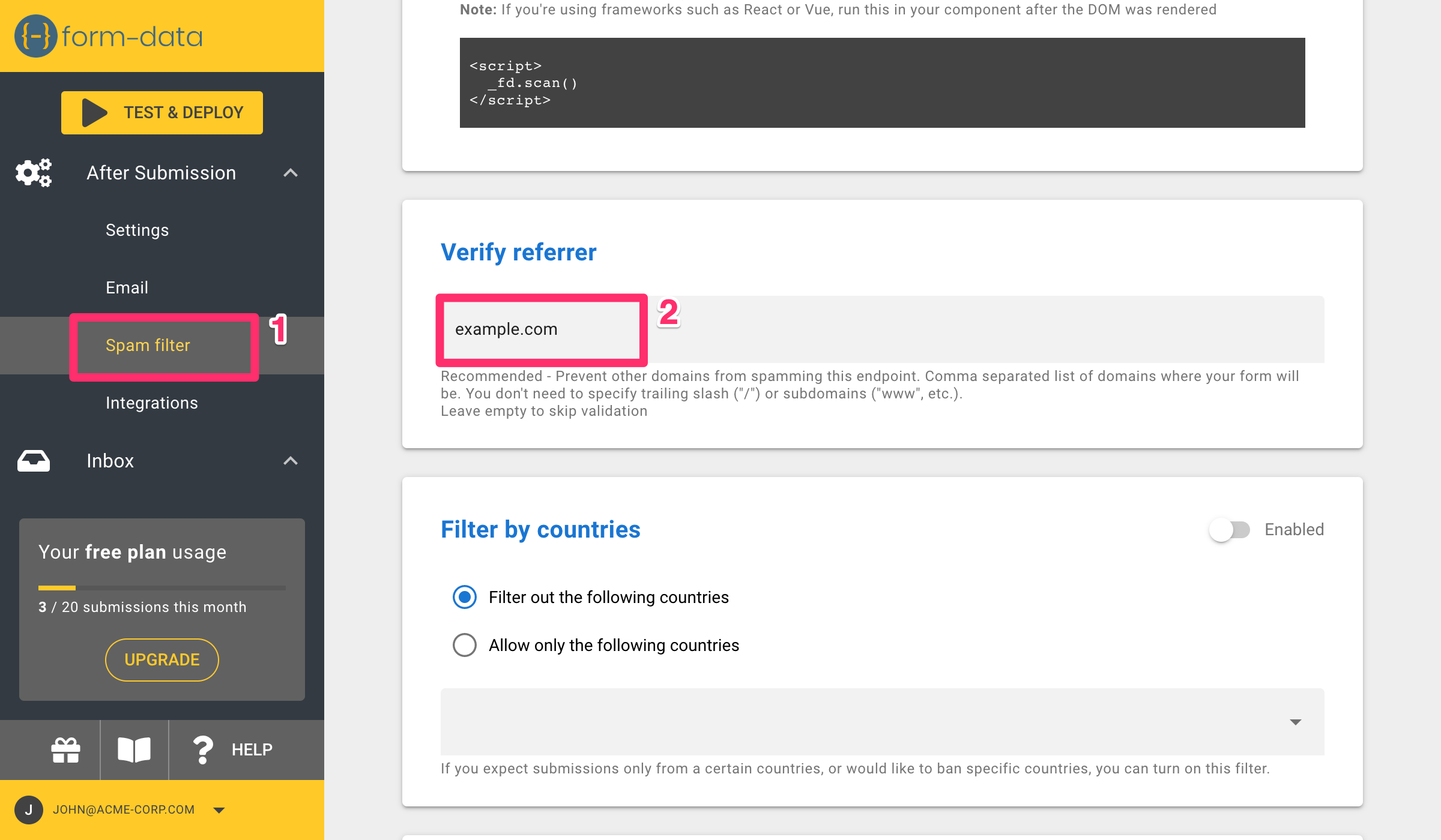 Filter by countries